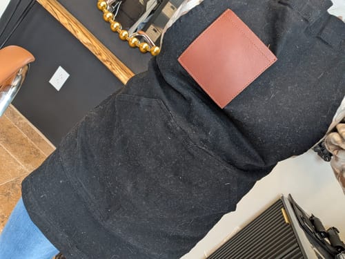 Customer photo review of Black & Leather Over Shoulder Apron