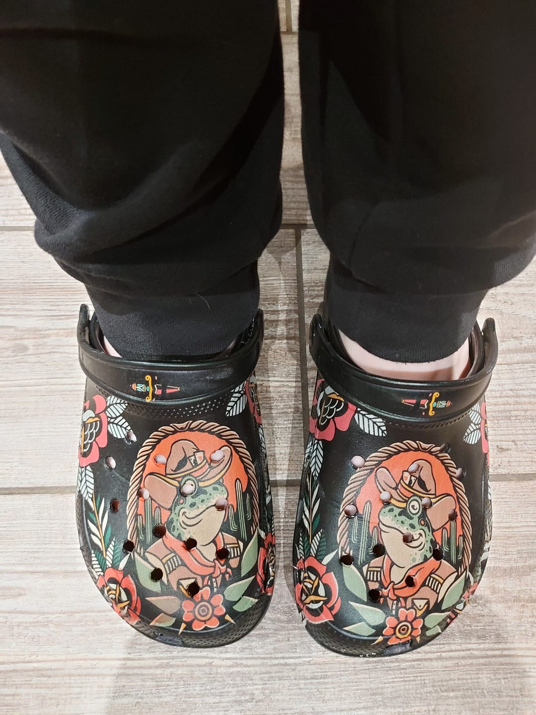 Customer photo review of Cowboy Frog Print - Fur Lined Slippers/Sandals