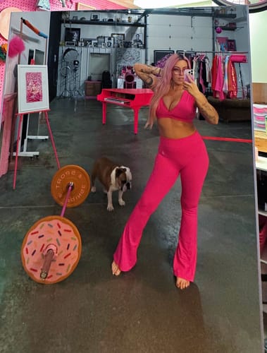 Customer photo review of Hot Pink V-Neck Crop Top and Flare Pant Set