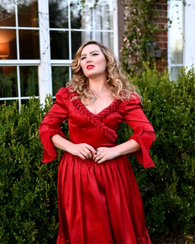 Customer photo review of FINAL SALE - BRAM STOKER'S DRACULA Mina Satin Bustle Dress in Blood Red