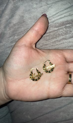 Customer photo review of Girl's Twisted Hoop Name Earrings