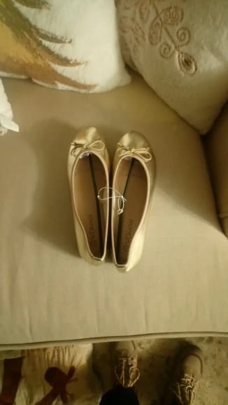 Customer photo review of Metallic Bowknot Flat Mules Round Toe — Gold-Silver Metallic | KIMLUD