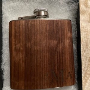 Customer photo review of Personalized Engraved Wooden Flask