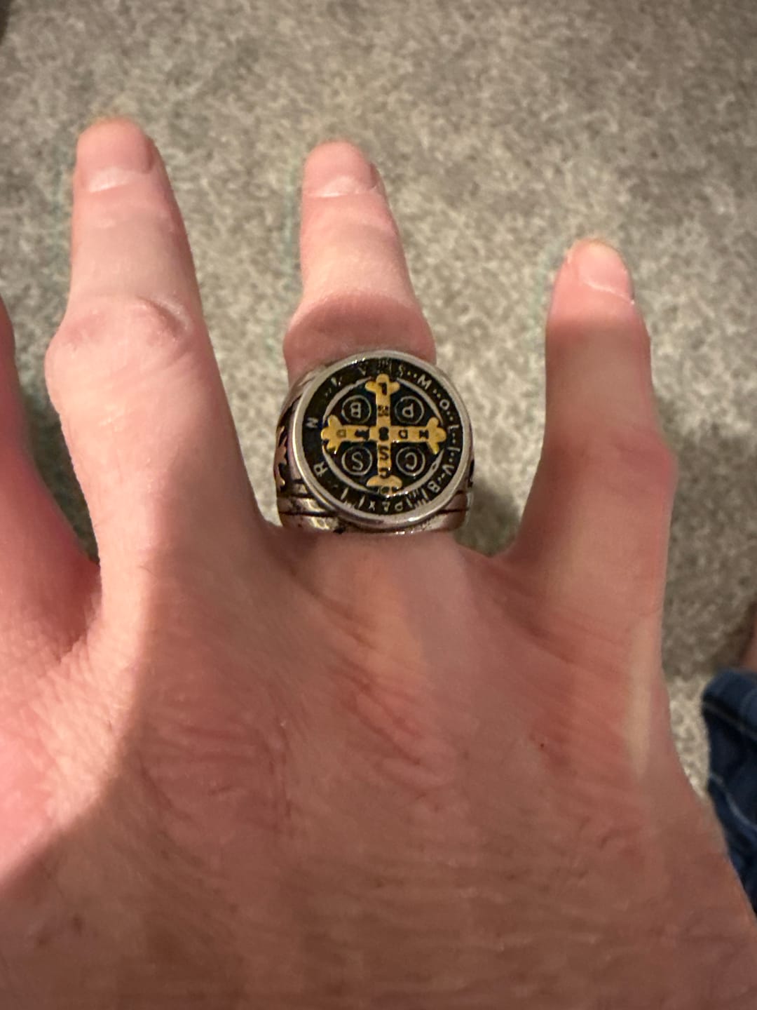 Customer photo review of Christianartworkshop St. Benedict the Protector Ring