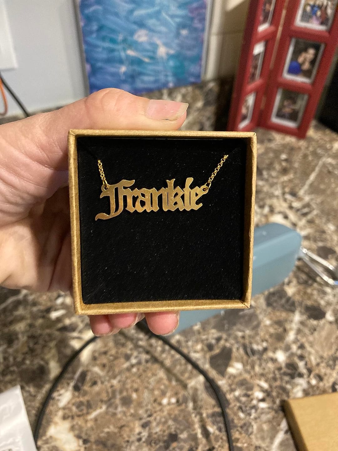 Customer photo review of CUSTOM OLD ENGLISH NAME NECKLACE