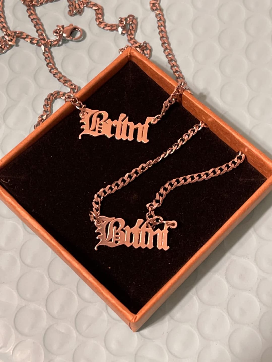 Customer photo review of CUSTOM OLD ENGLISH NAME NECKLACE