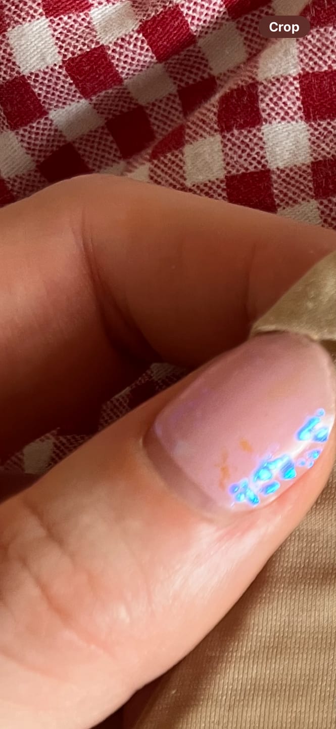 Customer photo review of Pink Bunny Speckles DIY Semicured Gel Nail Sticker Kit