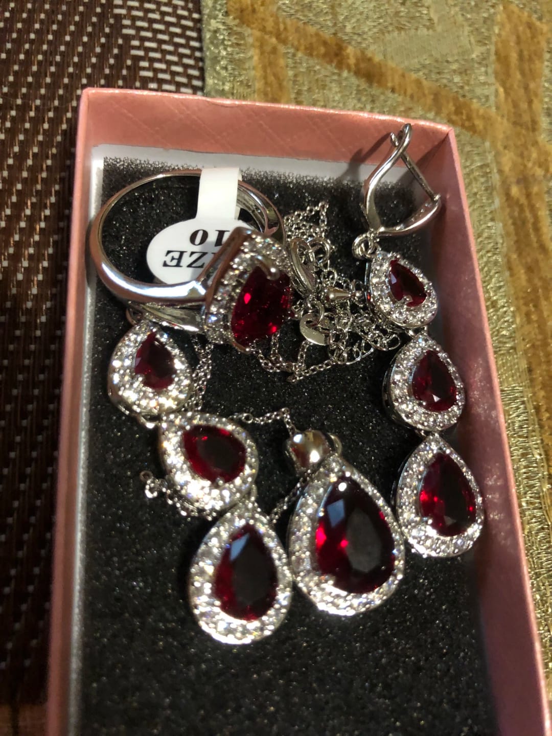 Customer photo review of Silver Water Drop Jewelry Set With Ruby And White Topaz — Red | KIMLUD