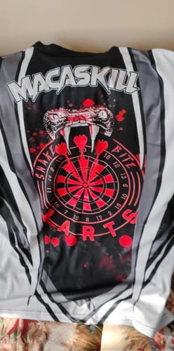 Customer photo review of Maxcorners Personalized Darts Snake Dartboard Power Pattern Personalized Name, Team Name 3D Polo Shirt (4 Colors)