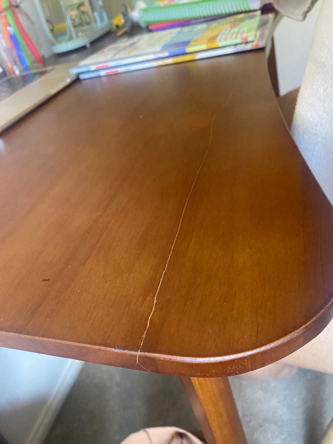 Customer photo review of Draylen Walnut Color Solid Wood Study Desk with Drawers/Rubberwood/Curved/1M/1.2M