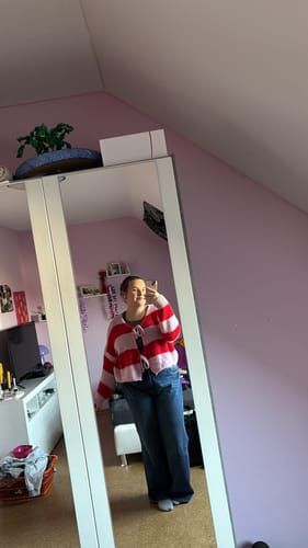 Customer photo review of Gestreifter V-Ausschnitt Schleifen Cardigan