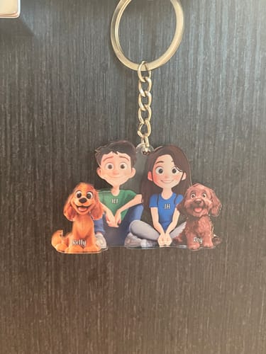Customer photo review of Personalized Cute Cartoon Couple And Dogs Acrylic Keychain-Gift For Dog Lovers, Couple