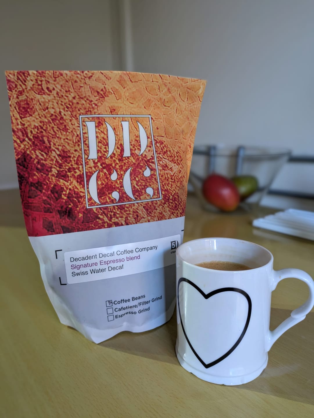 Customer photo review of Decaffeinated Espresso Coffee Blend - Swiss Water Decaf Process - Strength 5 - Decadent Decaf