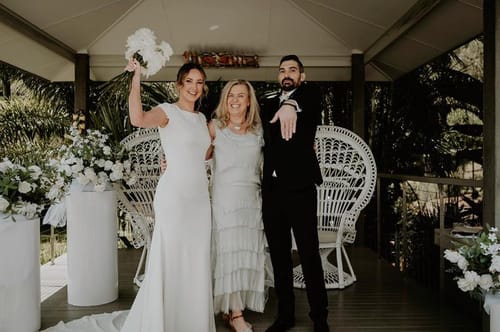 Customer photo review of Milee Silk Top in Navy