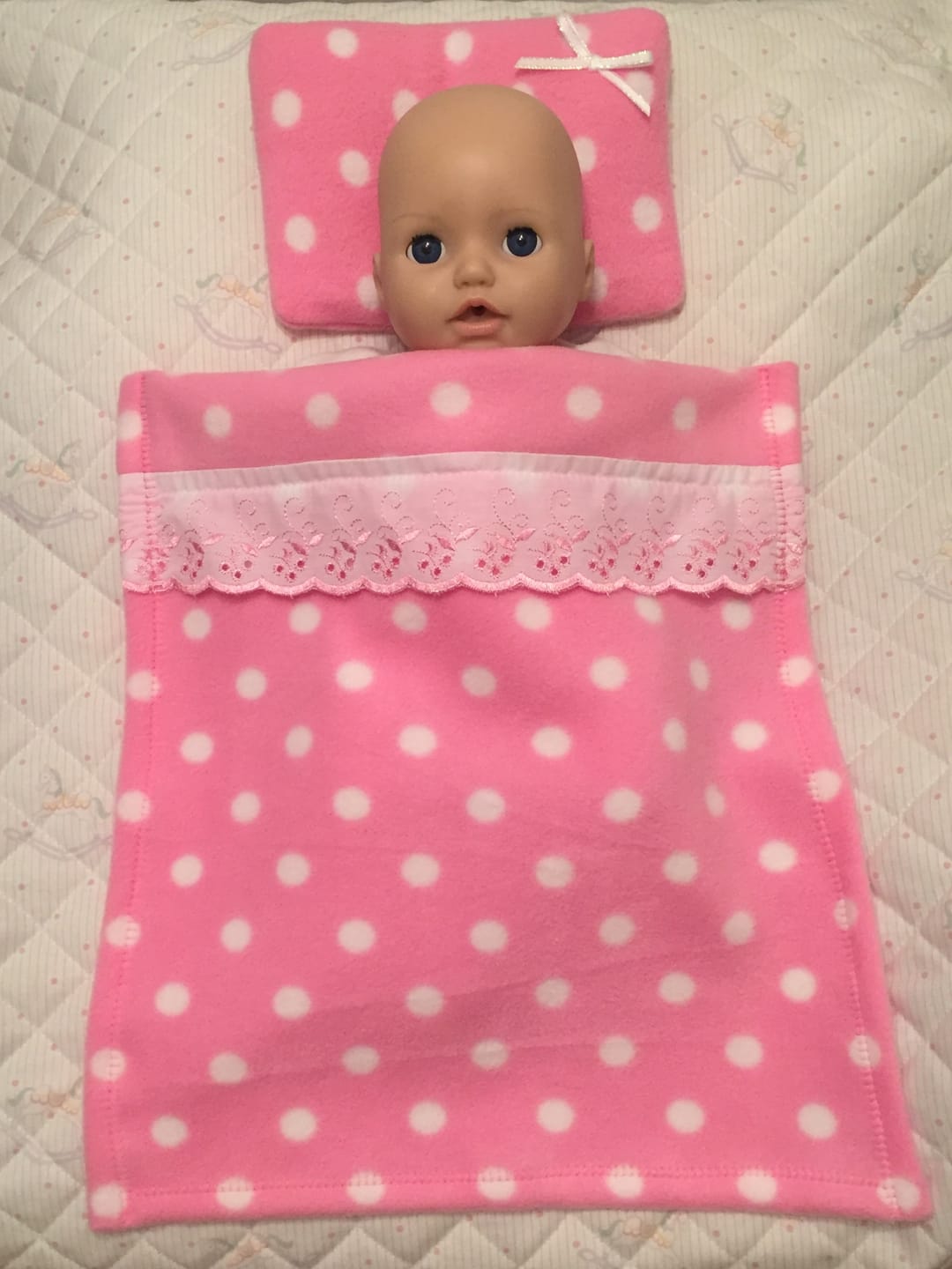 Customer photo review of White Polka Dot Anti Pill Polar Fleece Fabric