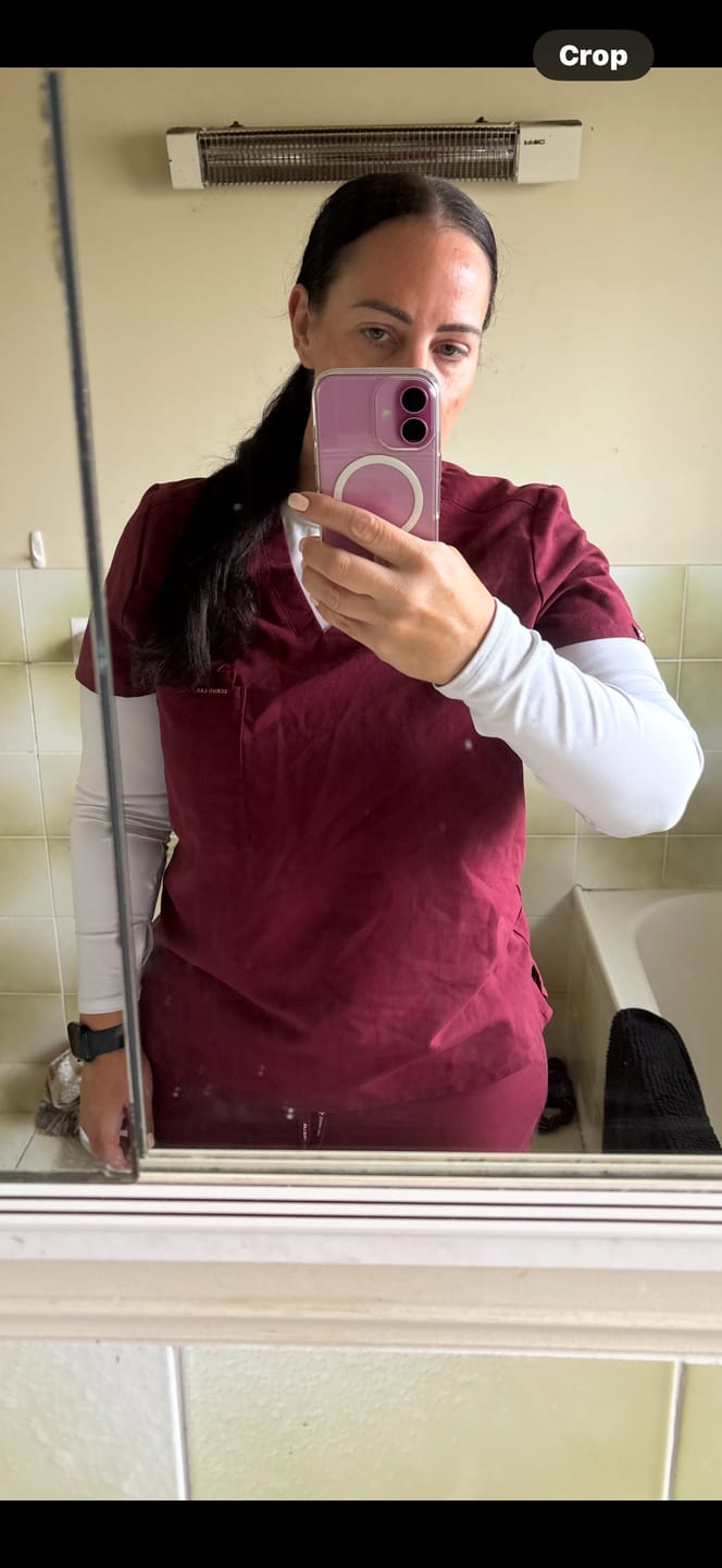Customer photo review of FLORENCE Three Chest Pocket Scrub Top (Original SLTECH™ fabric) - Maroon