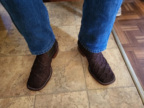 Customer photo review of Black Rough-Out Pirarucu Leather Boots - Square Toe
