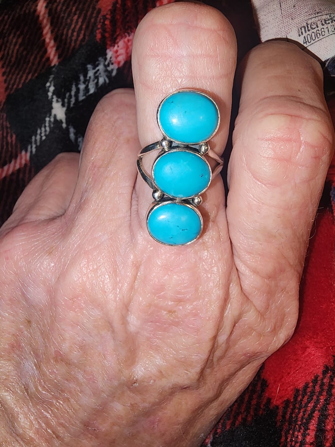 Customer photo review of Three Stone Turquoise Ring Sterling Silver