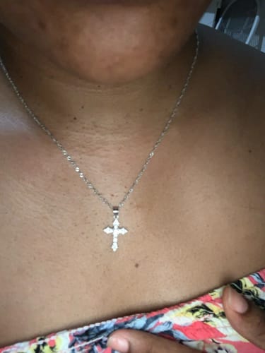 Customer photo review of Created Diamond Solid 925 Silver Cross Necklace