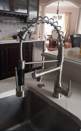 Customer photo review of Spiro Single-Hole Dual Handle Kitchen Faucet with Pull-Down Spring Spout