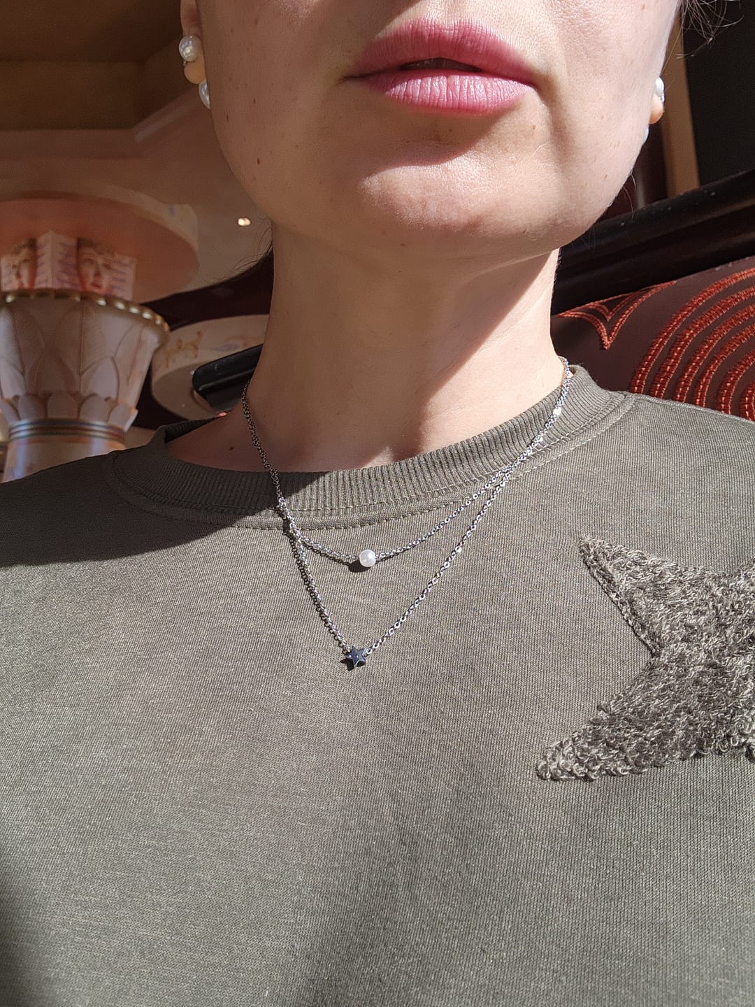 Customer photo review of Layered Silver Star & Pearl Necklace