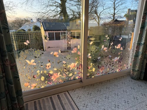 Customer photo review of Pink Purple Summer Flowers Frost Window Privacy Film Border