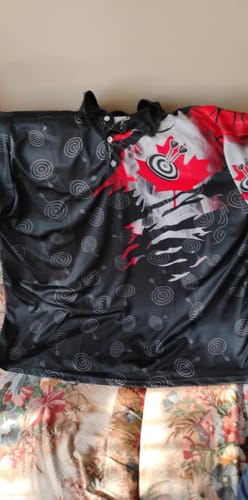 Customer photo review of MaxCorners Dart Smoke Canada Flag Customized Name And Team Name 3D Polo Shirt For Men