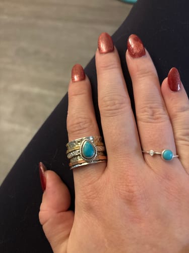 Customer photo review of Teardrop Turquoise Fidget Ring Sterling Silver