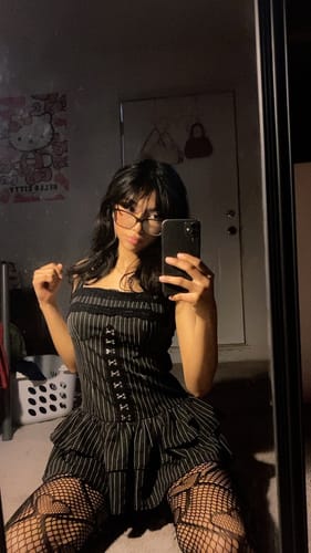 Customer photo review of Grunge Doll Stripes Flared Romper Dress 2.0