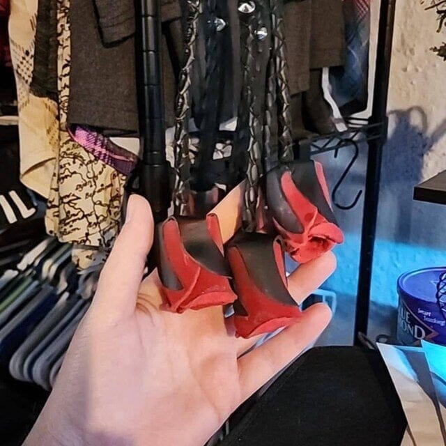Customer photo review of Real Genuine Cow Hide Leather Flogger 9 Braided Falls & Red Rose Heavy Duty Cat-o-nine Tails Flogger