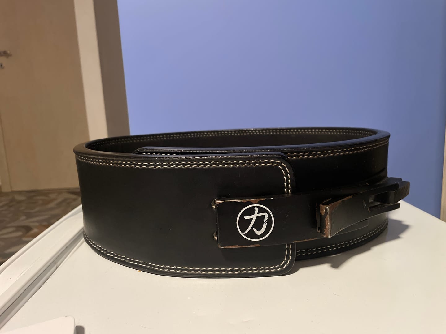 Customer photo review of Embossed Black Lever Belt, 13mm - IPF Approved