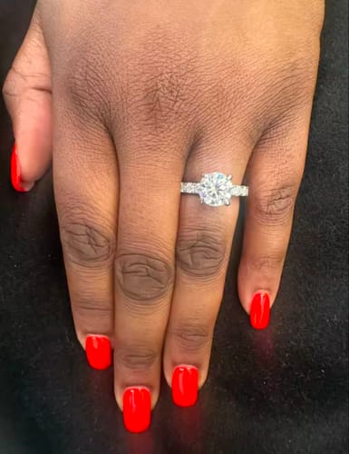 Customer photo review of Enigma Moissanite Engagement Ring in 14K Gold Plated Silver