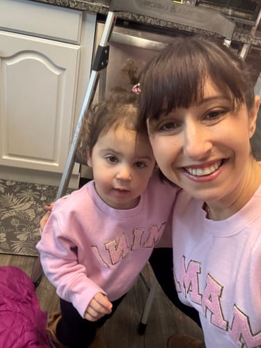 Customer photo review of Chenille Matching Mama and Mini Oversized Sweatshirts in Pink