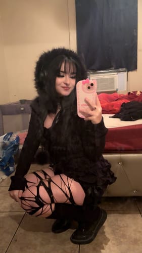 Customer photo review of Vivian Dark Faux Fur Hooded Jacket