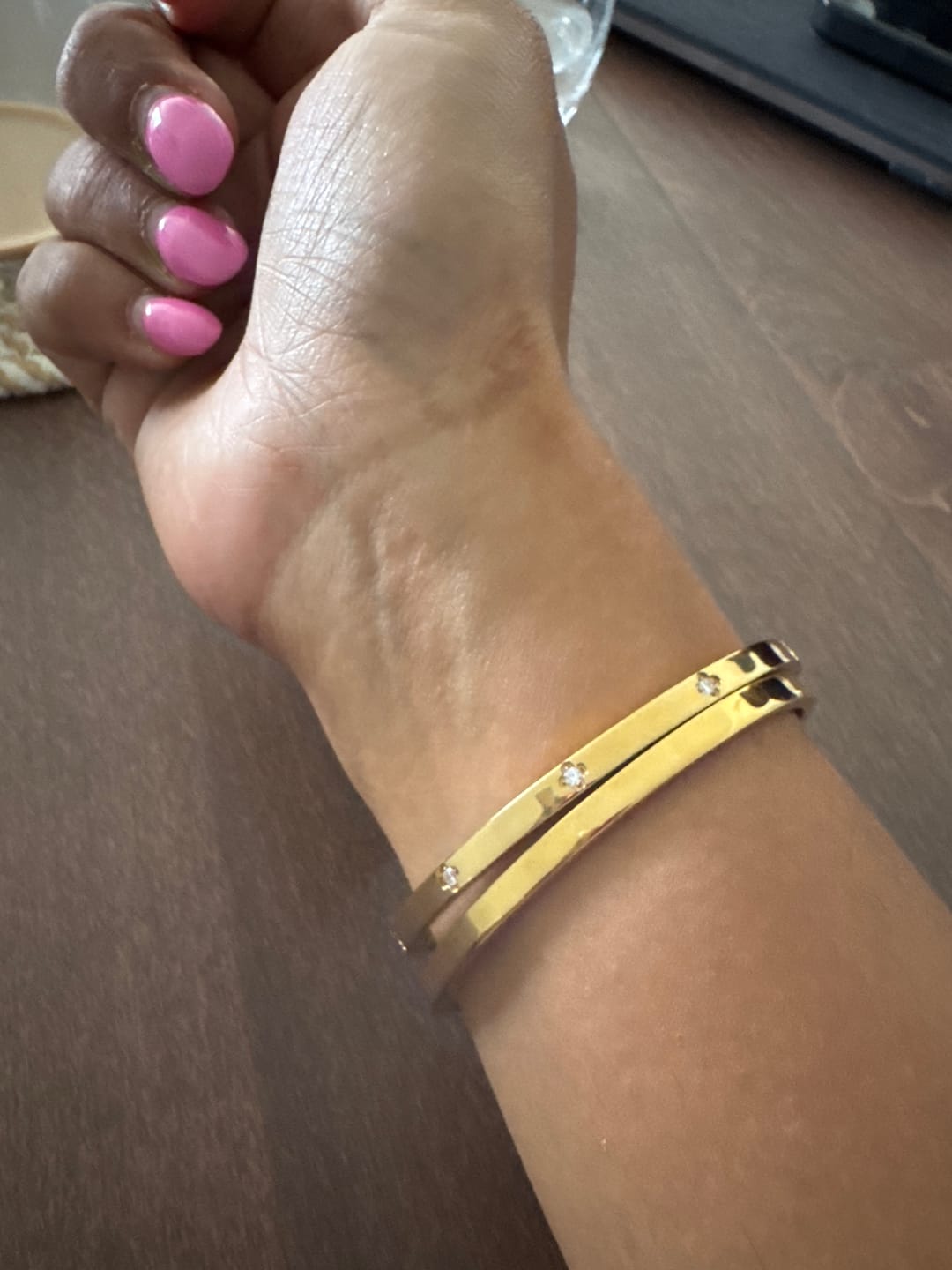 Customer photo review of Slim Clover Zirconia Hinged Bangle Bracelet