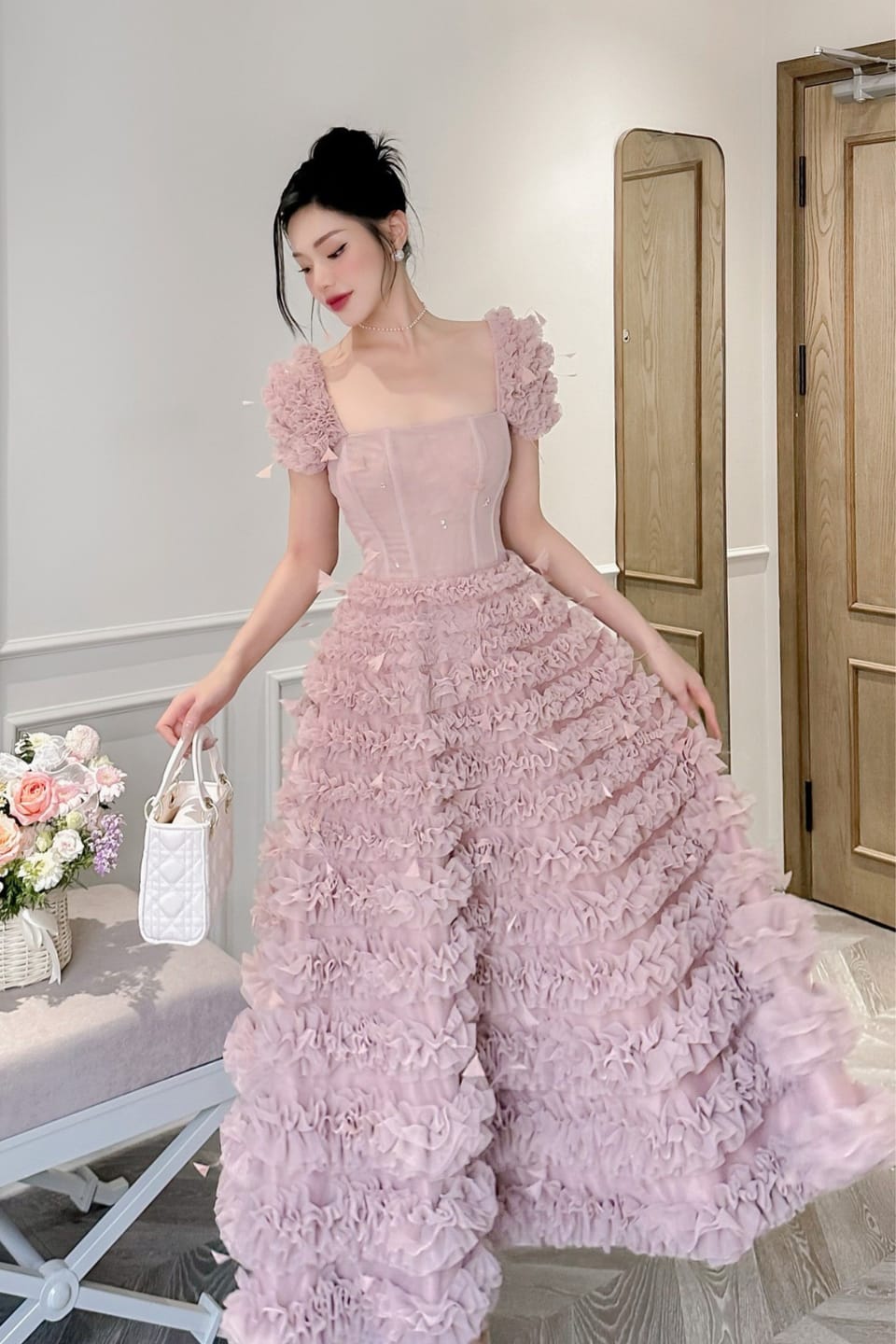 Customer photo review of LUXE Square Neck Midi Dress