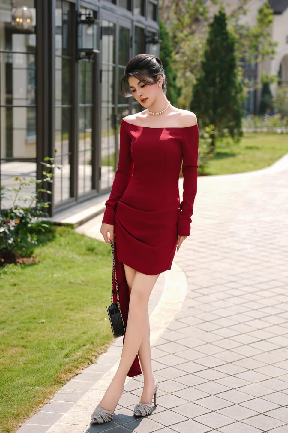 Customer photo review of ROUGE Off Shoulder Mini Dress