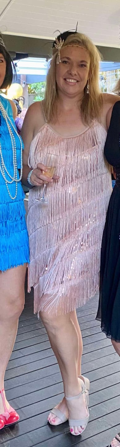 Customer photo review of 1920s Rose Gold Fringe Flapper Dress