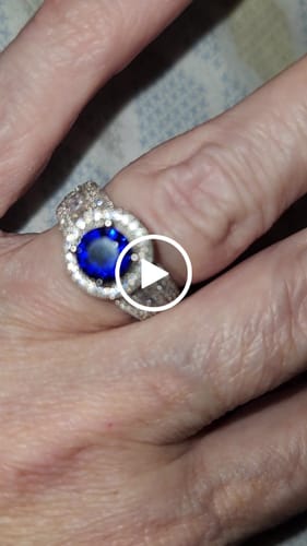 Customer video review of Halo Milgrain Simulated Blue Sapphire CZ Ring in Sterling Silver