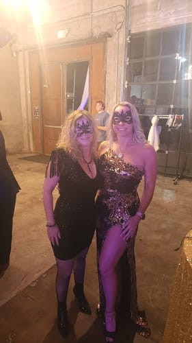 Customer photo review of 1930s One Shoulder Sequined Floral Slit Dress