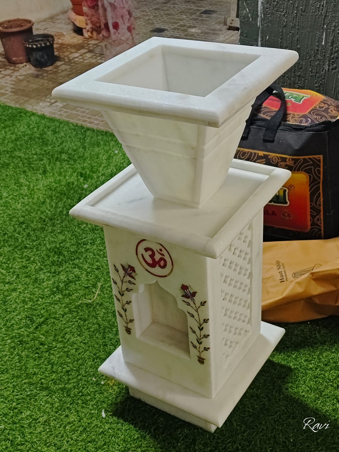 Customer photo review of Marble Tulsi Pot, White Marble Inlay - Handicraft Bazaar