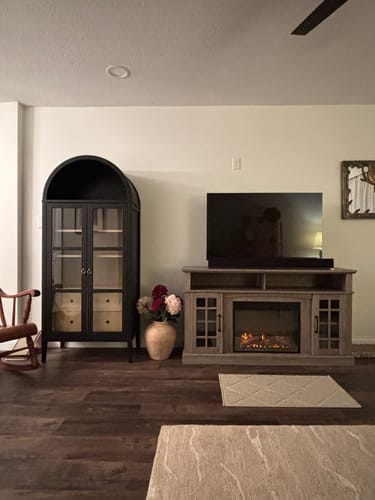 Customer photo review of Astorga 58" Glass Door Modern Farmhouse Fireplace TV Stand