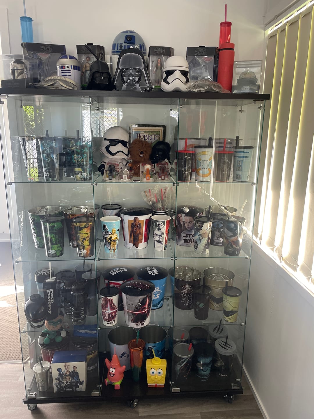 Customer photo review of Stacked Lockable Glass Display Cabinet With Wheels 169cm