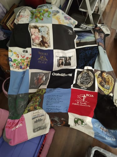 T-shirt quilt with travel, family themes by Alicia from AZ