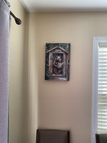 Customer photo review of Bear In Outhouse Toilet In The Forest Reading Newspaper Cabin Picture