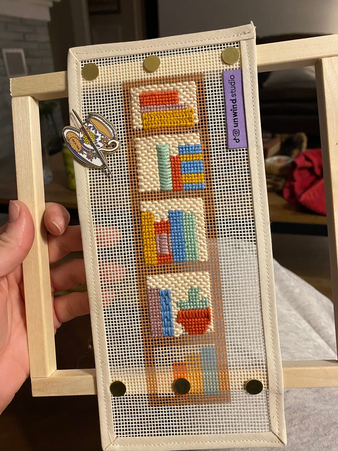 Customer photo review of Bookshelf Wealth Bookmark Needlepoint Kit
