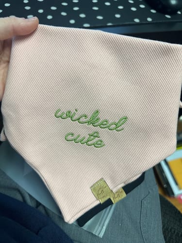 Customer photo review of Custom Saying Embroidered Bandana