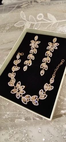 Customer photo review of CHERISH CRYSTAL EARRING AND BRACELET SET IN GOLD OR SILVER (ALSO CLIP-ON EARRING OPTION)