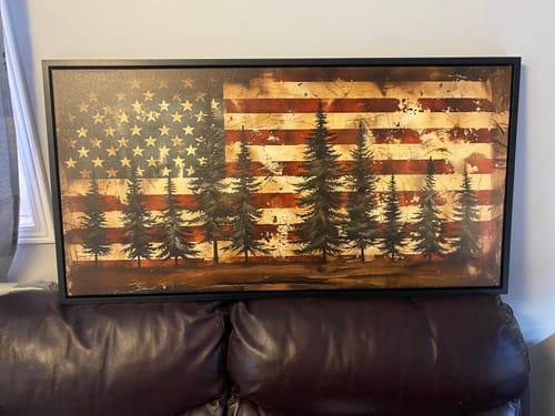 Customer photo review of Rustic American Flag Framed Canvas Wall Art