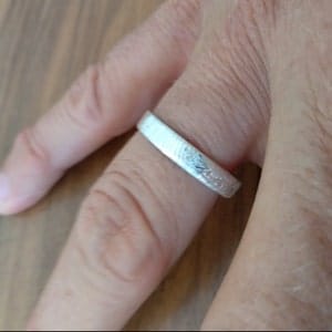 Customer photo review of Custom Fingerprint Engraved Thin Ring Band [4mm], 925 Sterling Silver, Gold Vermeil, Personalized Memorial Christmas Gift for Loss of Family Member